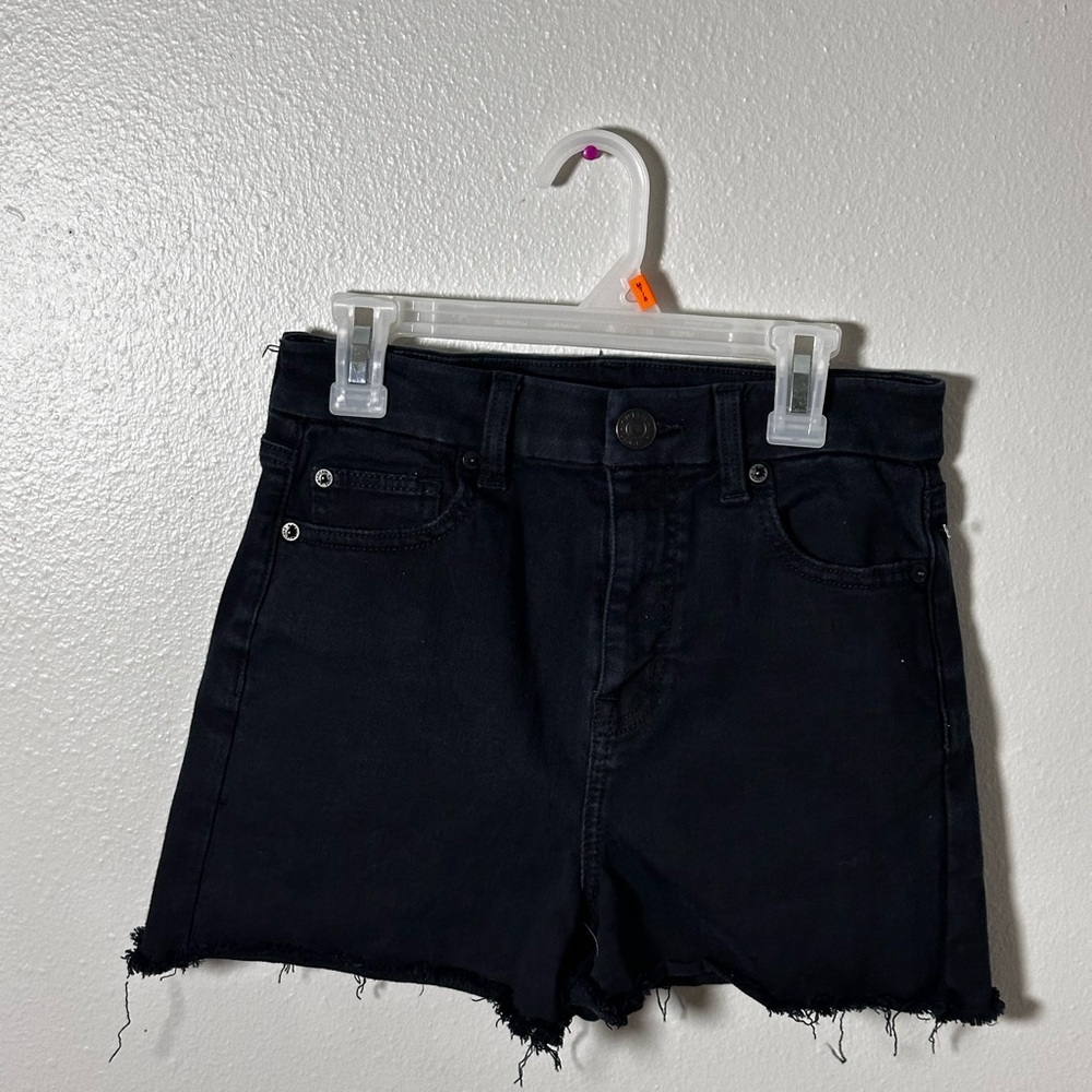 American Eagle Women Black Denim Curvy High‎ Rise Shortie Cutoff Shorts size 4